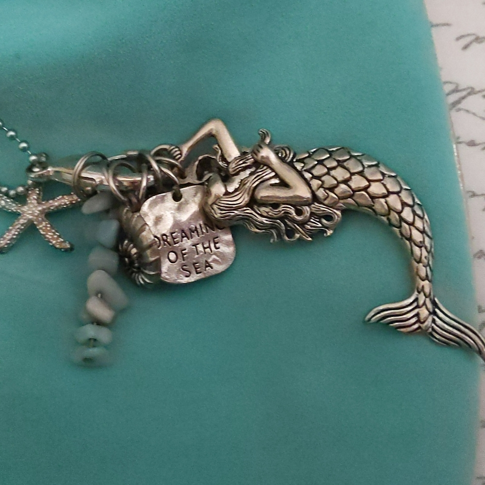 Mermaid charm necklace gemstone accent